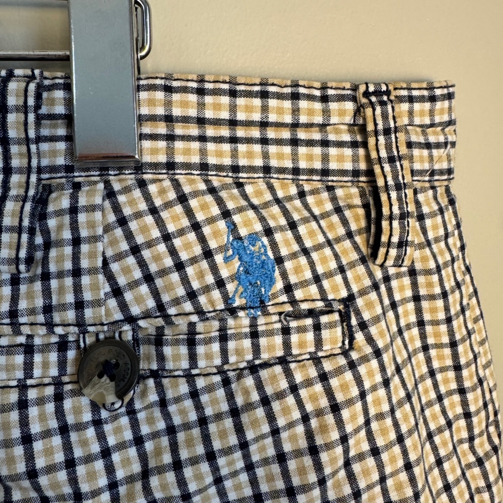 U.S. Polo Assn. Plaid Shorts Men's Size 38 Flat‎ Front Casual Tan Black Check - Picture 6 of 15